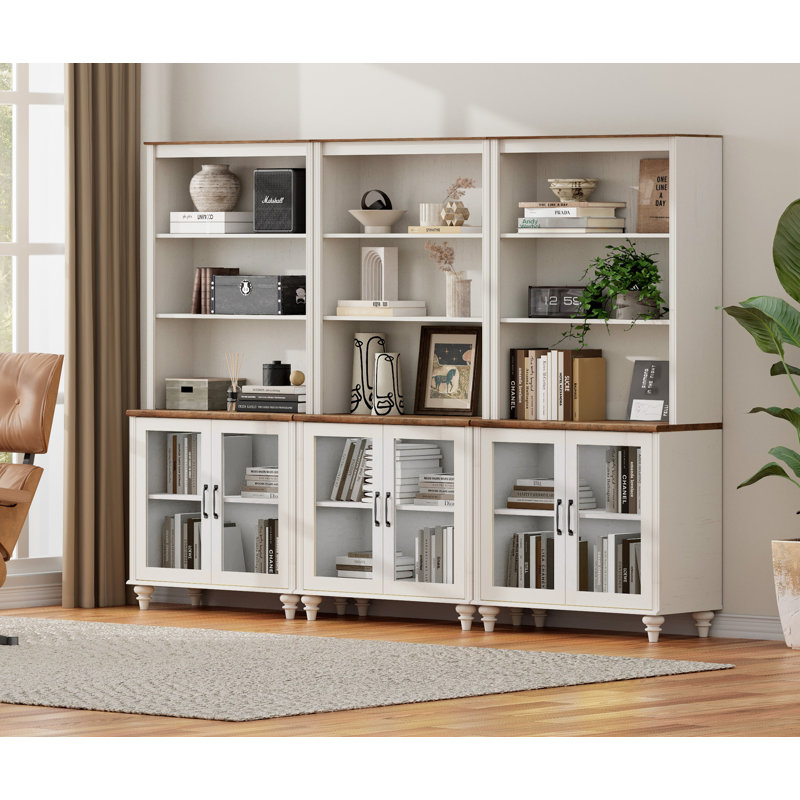 Darby Home Co White Bookcase With Doors Set Of 3 5 Tier Bookshelf 72 Tall Book